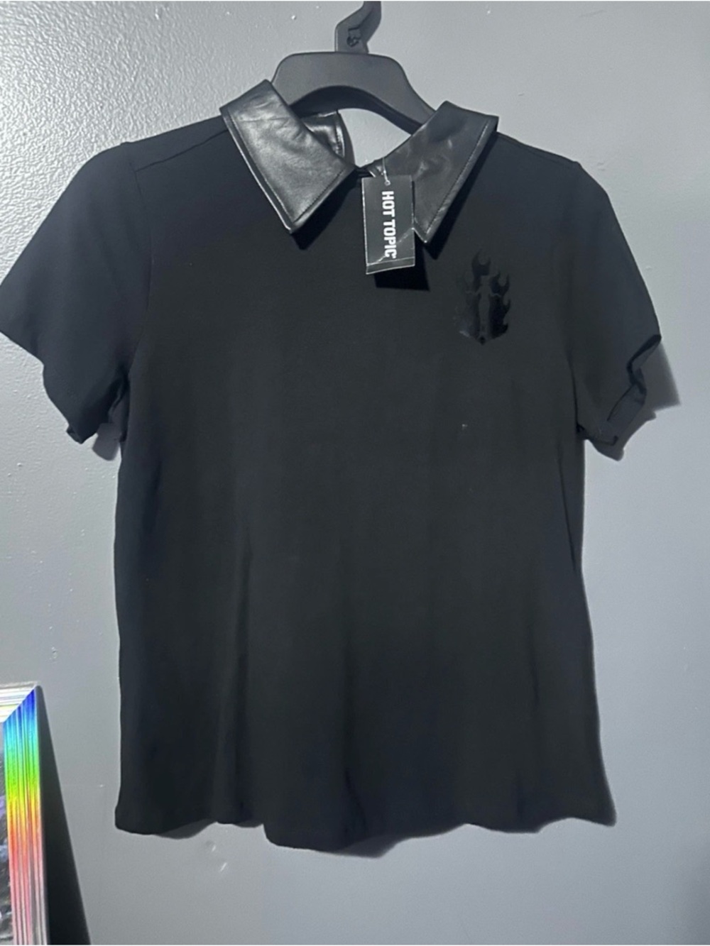 Hot Topic Sabrina Pentagram Back Faux Leather Collar Black Blouse MD